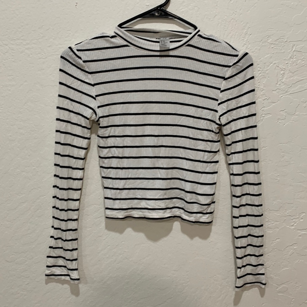 Black and White Striped Mock Neck